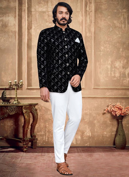 Black Colour Outluk Vol 86 New Latest Designer party Wear Velvet Jodhpuri Suit Collection 86002